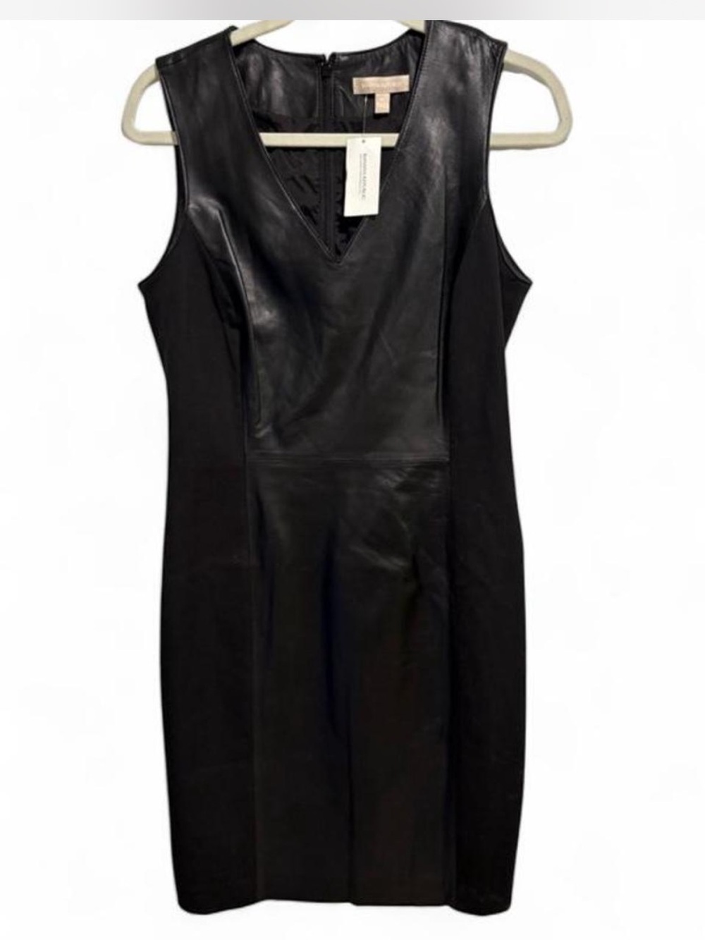 Banana Republic NWT
Womens V Neck Sheath
Black Leather panel dress